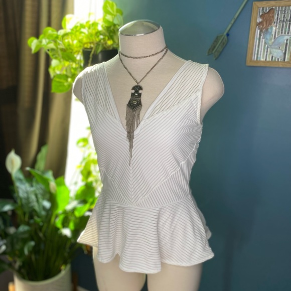 Bebe White Striped Peplum Top - Picture 2 of 5